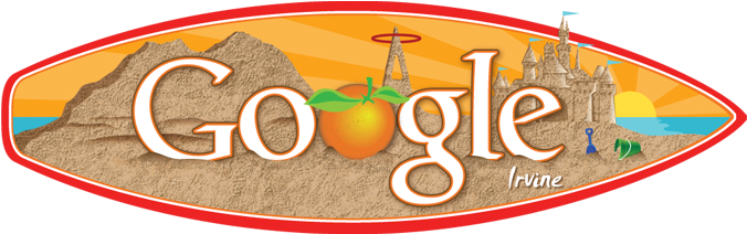 Orange Google Surfboard Design - Google Logo Blue (700x474)