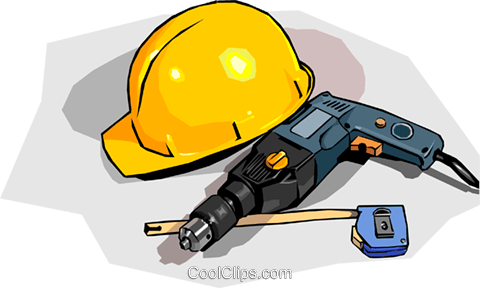 Hard Hat With Drill And Tape Measure Royalty Free Vector - Hard Hat (480x288)