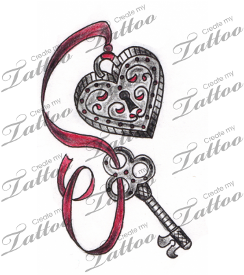 Drawn Key Locket - Heart And Key Tattoos (400x400)