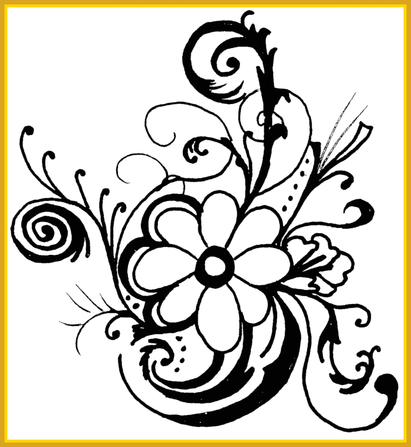 Marvelous Hawaiian Flower Clip Art Borders Clipart - Flower Clipart Black And White (1402x1527)