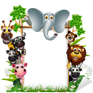 Funny Animal Cartoon With Blank Sign And Tropical Forest - 31 More Animal Tales With Moral (illustrated): Folk (400x400)