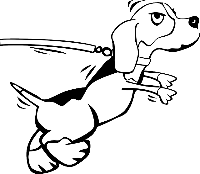 Cartoon, Dog, Leash, Dogs, Running, Beagle, Sad - Dog On A Leash (640x555)