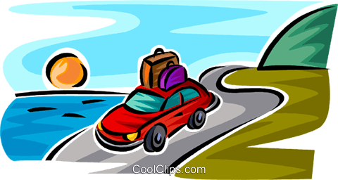 Carro Com Bagagem No Teto Livre De Direitos Vetores - Clip Art (480x256)
