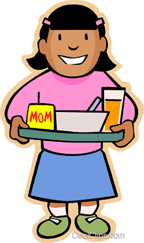 Little Girl With Lunch Royalty Free Vector Clip Art - Hold Lunch Tray Clipart (285x480)
