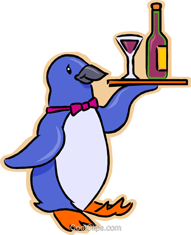 Penguin Serving A Tray Of Drinks Royalty Free Vector - Penguin (389x480)