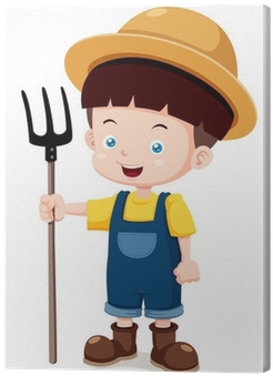Illustration Of Cartoon Young Farmer Canvas Print • - Little Farmer Cartoon (400x400)