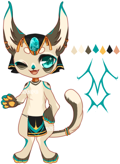 Egyptian Feline Sketch Adoptable - Cartoon (429x580)