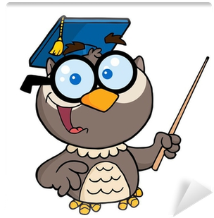 Owl Teacher Cartoon Character With Graduate Cap ,pointer - Teacher Cartoon Owl (400x400)