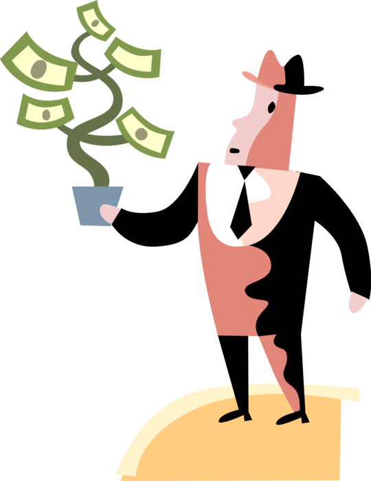 Vector Illustration Of Businessman Nurtures Financial - Cartoon (540x700)