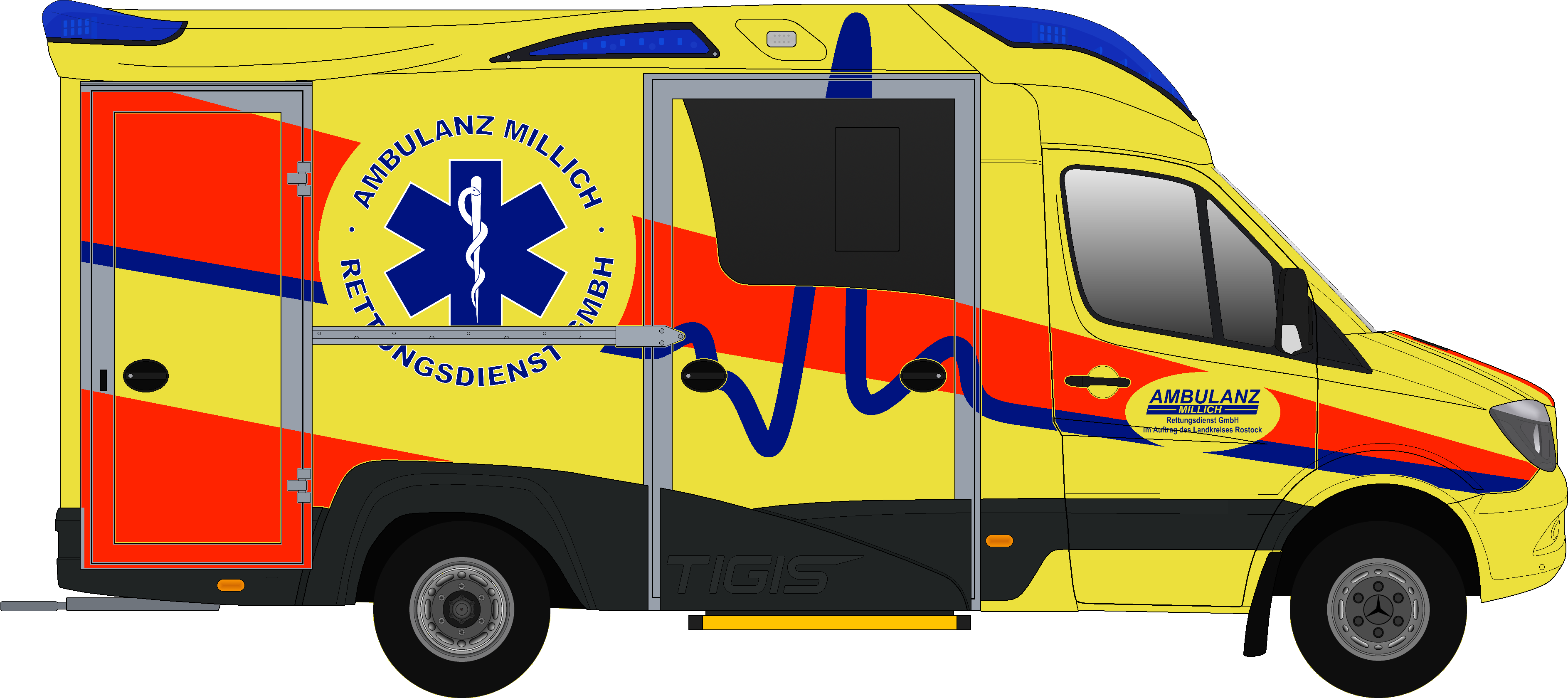 Rtw Des Privaten Rettungsdienstes Ambulanz Millich - Mercedes-benz Sprinter (3772x1679)