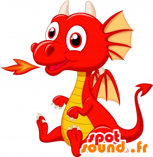 New Mascot Red Dragon, Giant And Funny - Baby Dragon Cartoon (300x400)