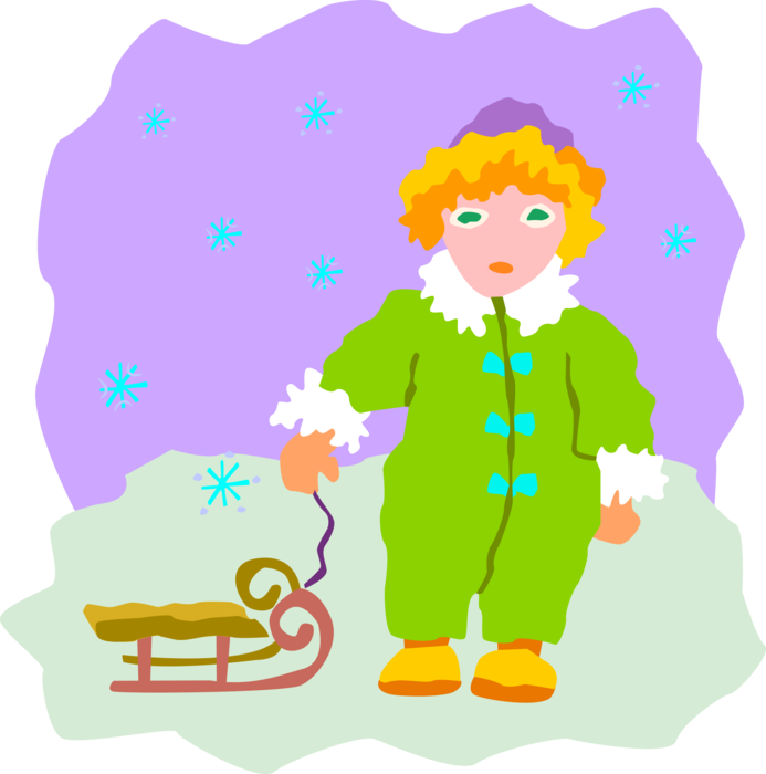 Vector Illustration Of Young Girl Pulling Toboggan - Illustration (693x700)