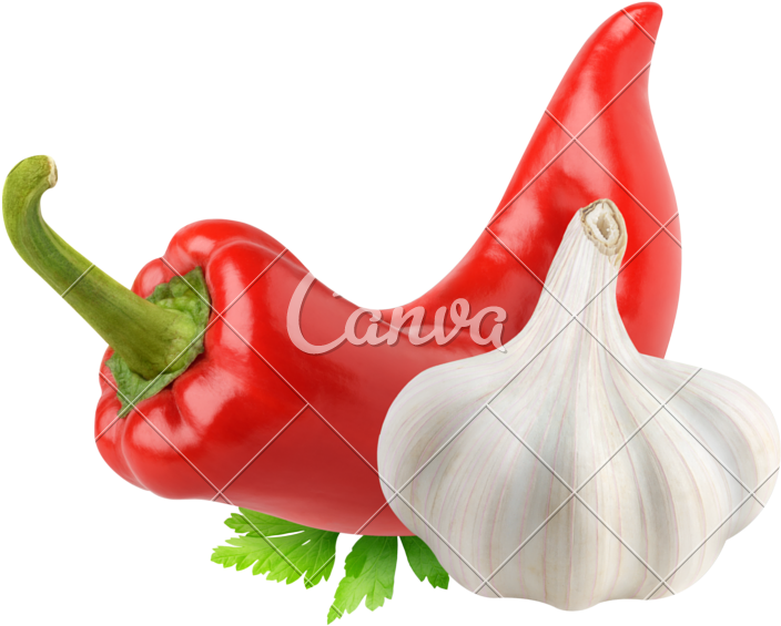 Isolated Red Pepper And Garlic - Crooked Penis (800x648)