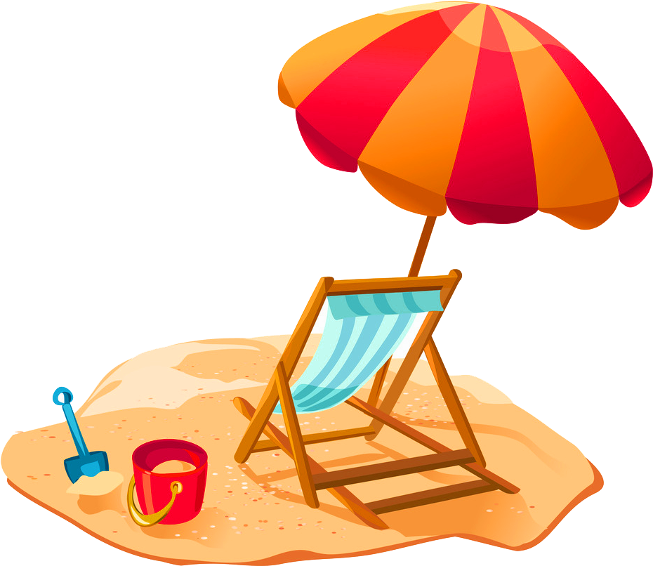 Cartoon Beach Recliner Umbrella Decorative Pattern - Plage Parasol Dessin (1024x1024)