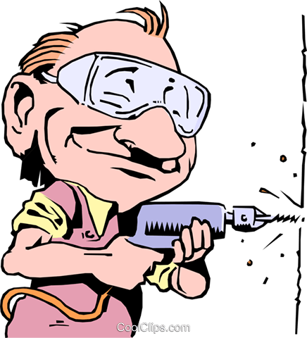 Cartoon Illustration Of A Man Drilling Stock Illustration - Power Tools Clip Art (436x480)