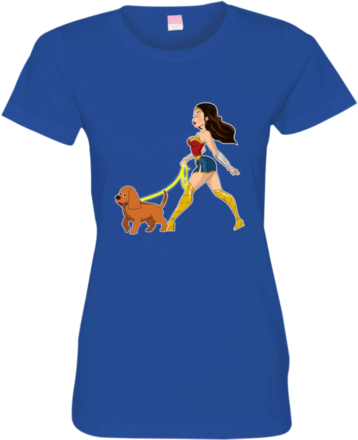 Wonder Woman Walking A Cocker Spaniel 3516 Lat Ladies' - T-shirt (900x900)