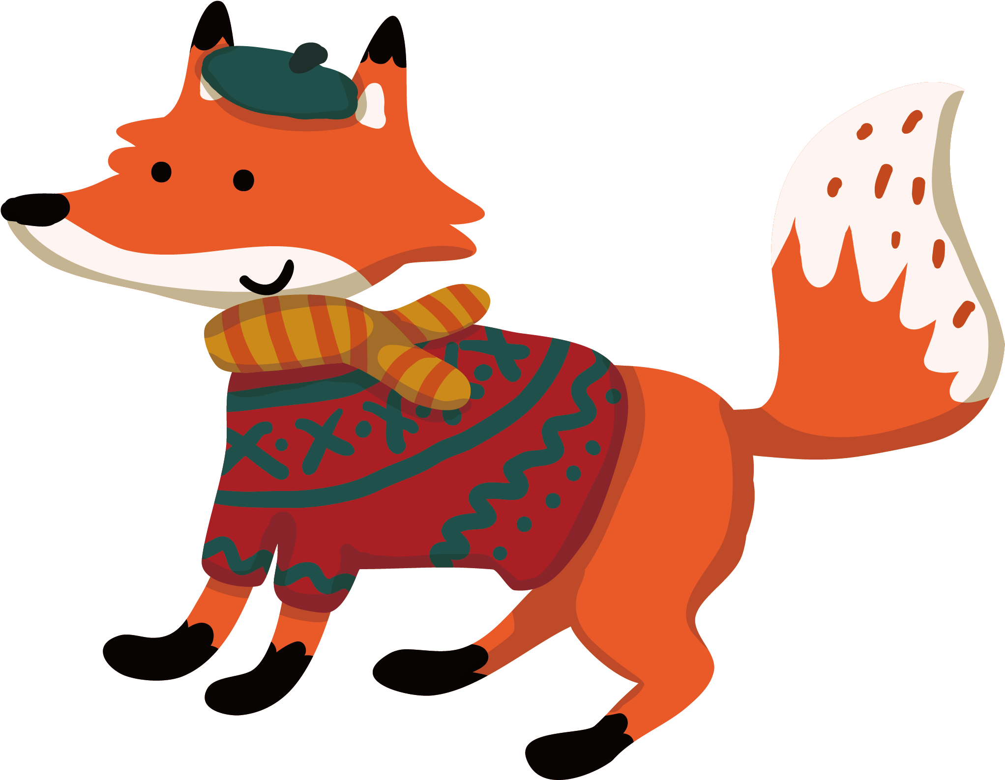 Cartoon Fox Winter Illustration - Illustration (2060x1586)