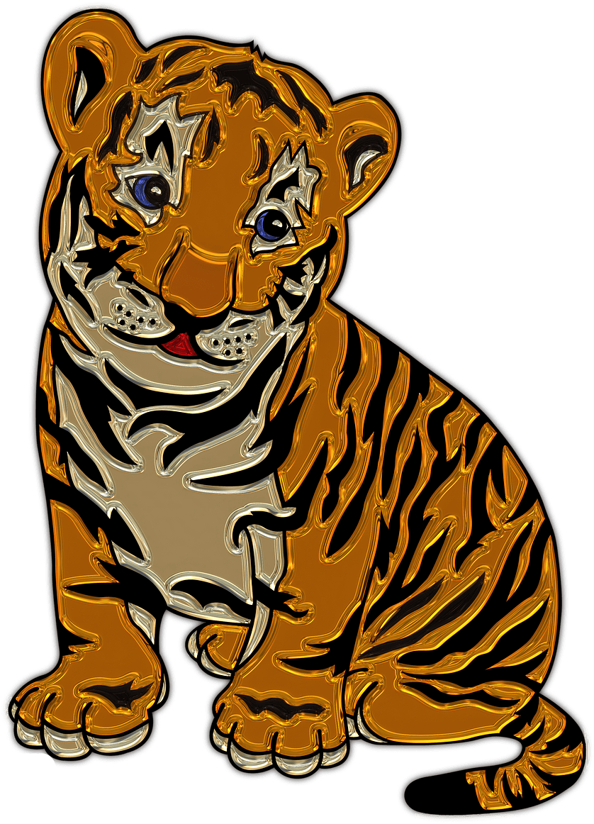Lion Cub Sitting Plastic Art - Decalworldart Baby Tiger Vinyl Decal Custom Wall Sticker (930x1280)