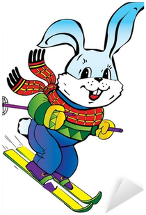 Young Hare Skiing - Easter Bunny With Basket (400x400)
