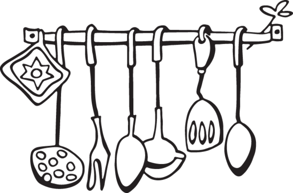 Vector Eps Clipart, Kitchen Utensils Copyright - Line Art (600x394)