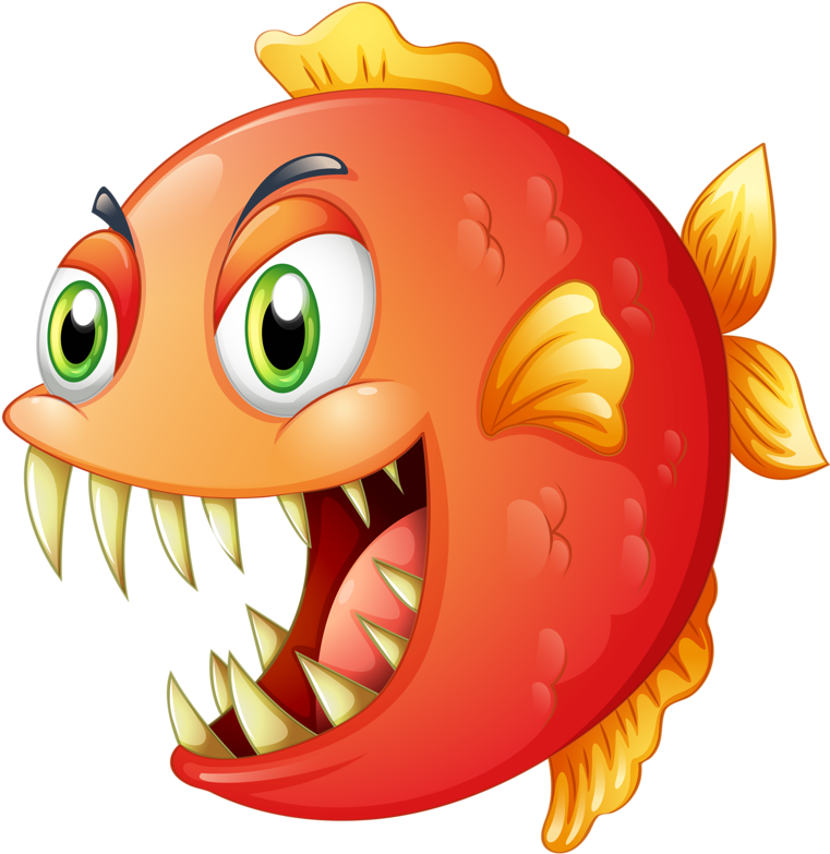 Illustration Of An Orange Piranha On A White Background - See Creatures Clipart Png (767x800)