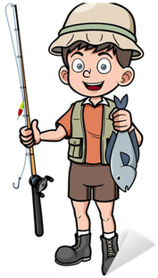 Vector Illustration Of Fisherman Holding Fish Sticker - Fisherman (400x400)