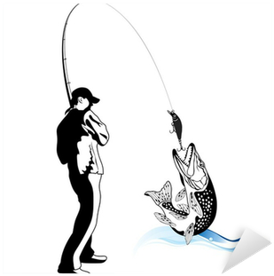 Fisherman Caught A Pike, Vector Illustration Sticker - Logo Fishing Spinning (400x400)