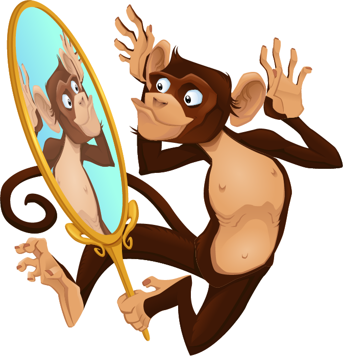 Cartoon Monkey Mirror Illustration - Vector Graphics (672x698)