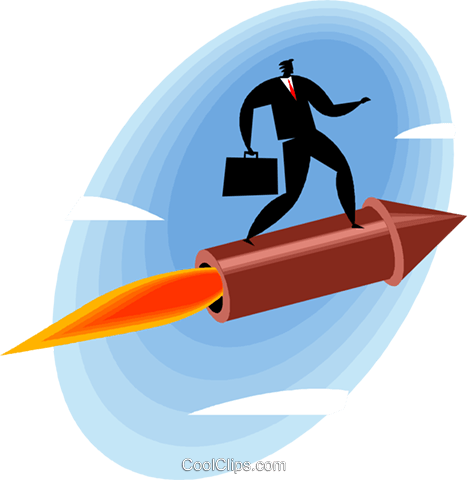 Businessman Riding A Rocket Royalty Free Vector Clip - Illustration (467x480)