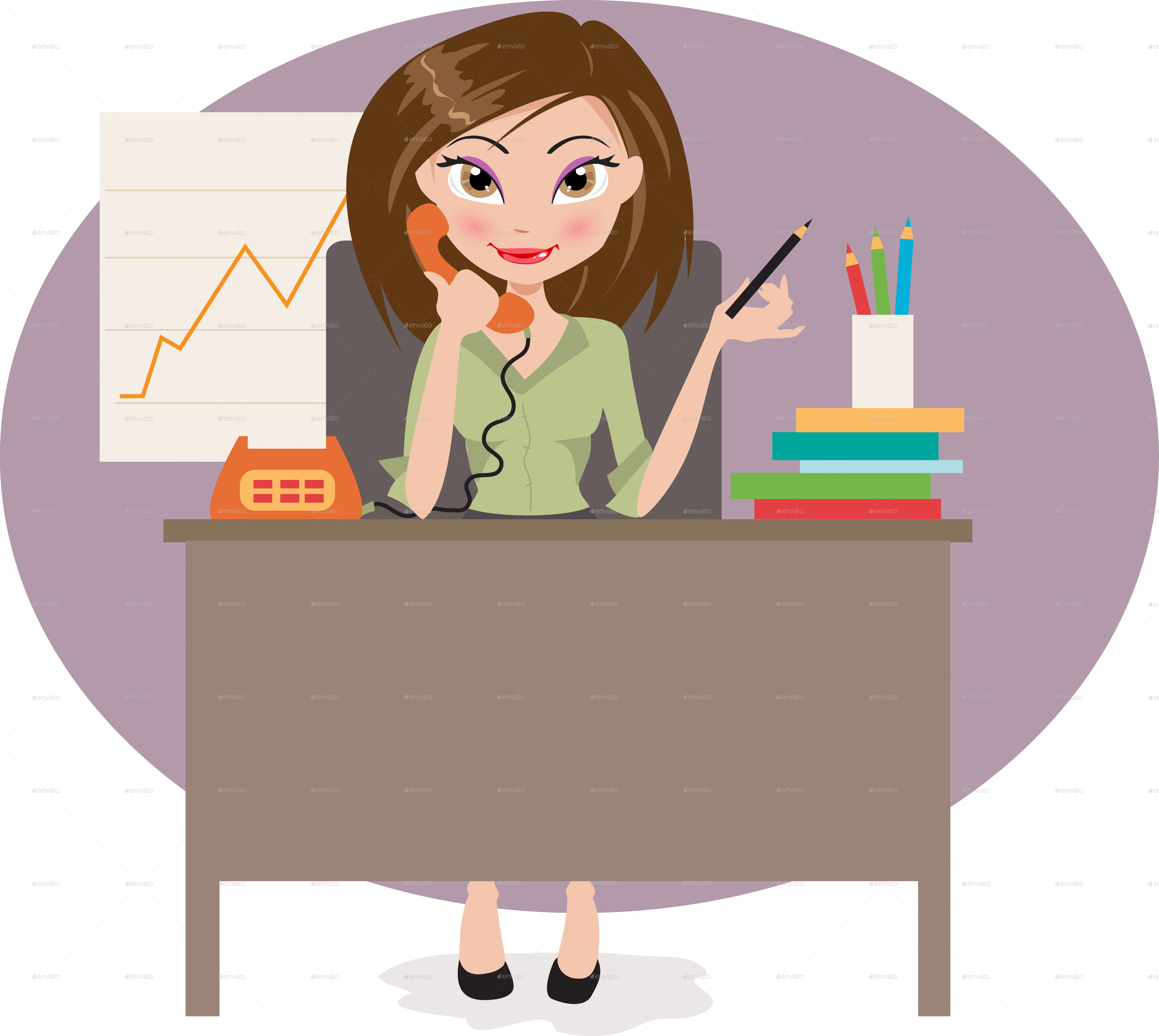Desk - Woman In Office Cartoon (3738x3342)