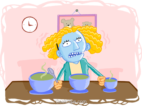 Clipart Of A Cartoon Brunette White Business Woman - Goldilocks Porridge Too Hot (480x358)