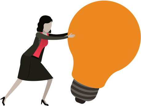 Businesswoman Pushing A Big Light Bulb - Illustration (550x550)