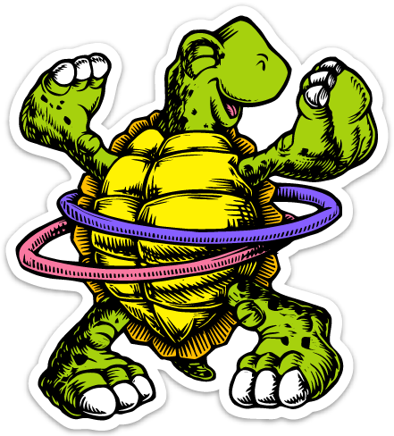Image Of Hula-hooping Turtle Vinyl Sticker - Image Of Hula-hooping Turtle Vinyl Sticker (441x488)
