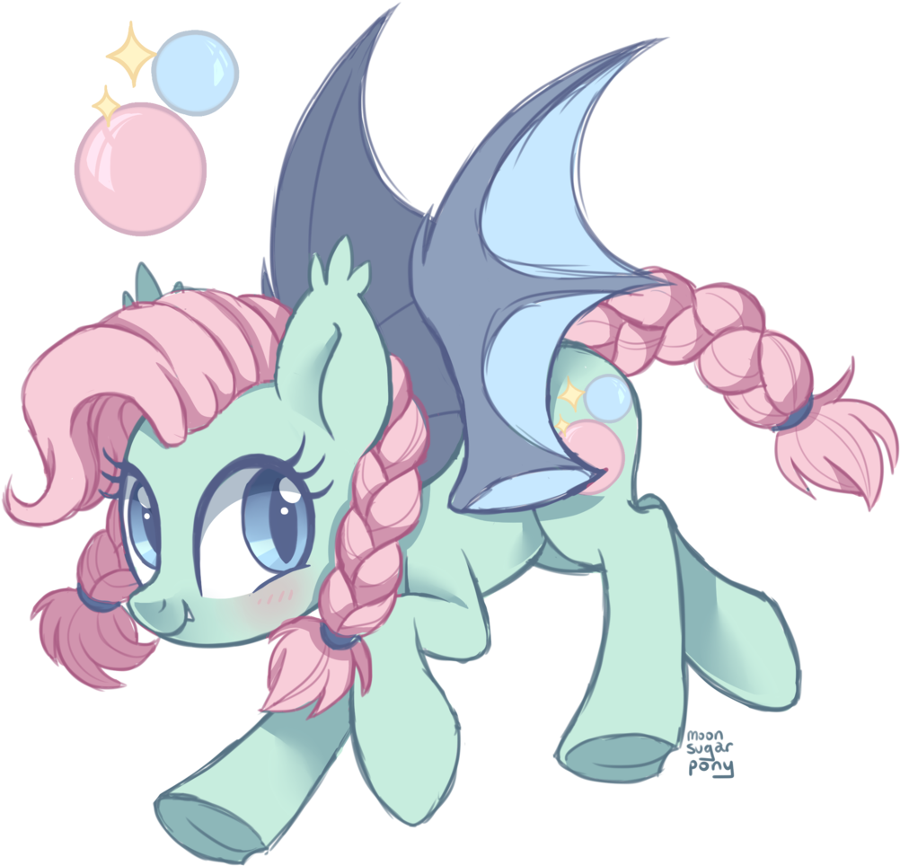 Taesuga, Bat Pony, Blushing, Braid, Cute Little Fangs, - Bubble (1075x1024)