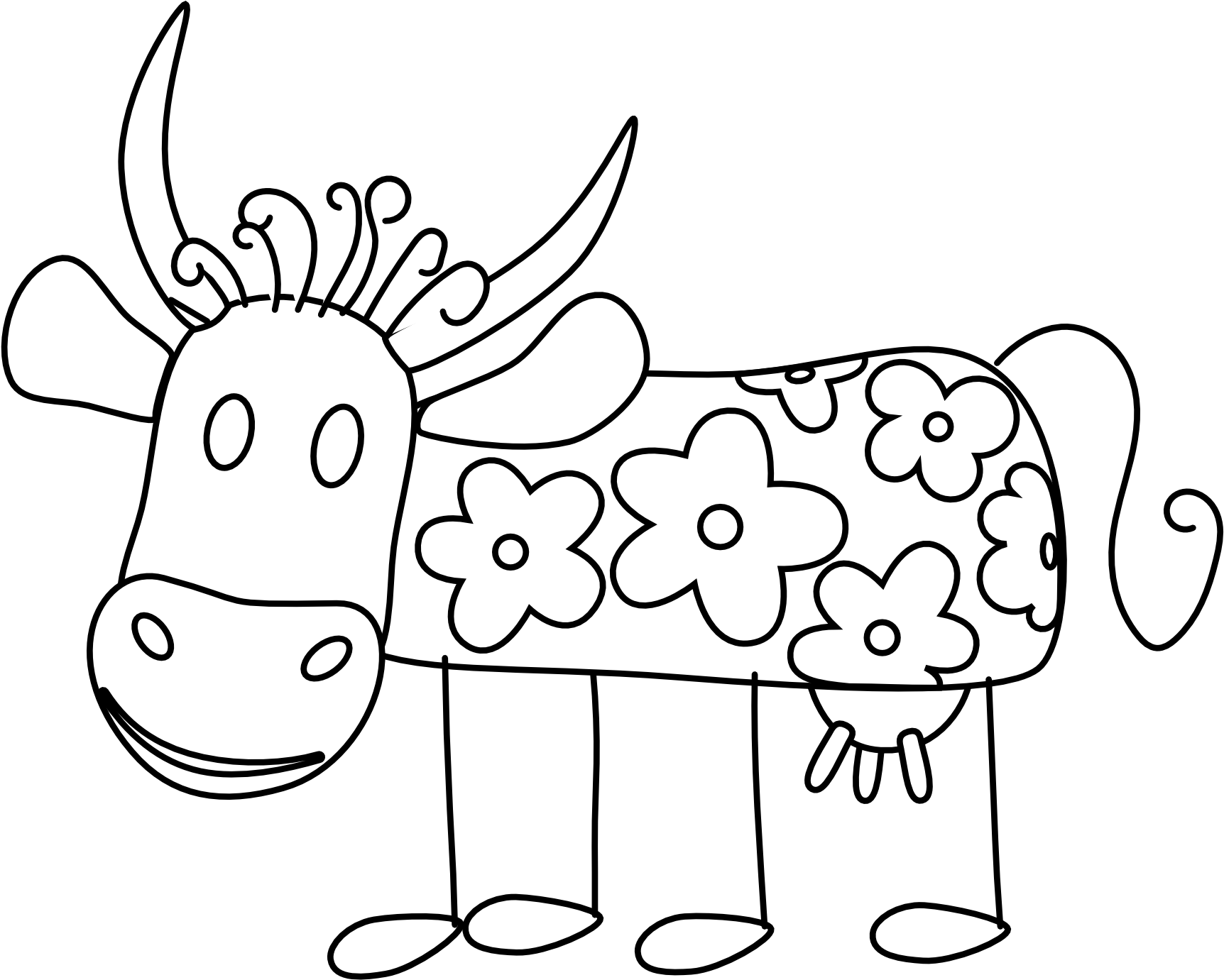 Clip Art Taurine Cattle Vector Graphics Portable Network - Imágenes De Flores Blanco Y Negro (1979x1648)