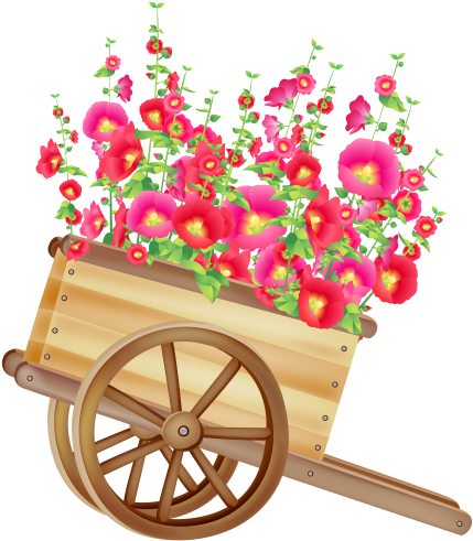 Wheelbarrow With Flowers Png Clipart In Category Outdoor - Wheelbarrow With Flowers Clipart (436x500)