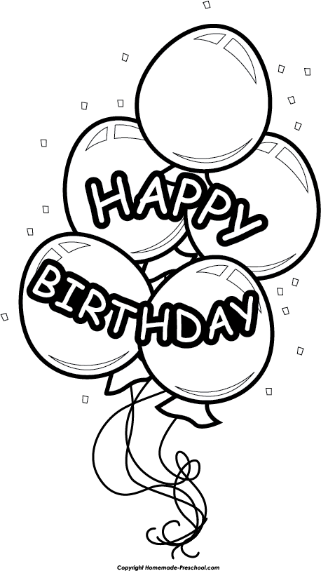 Happy Birthday Balloons Clip Art Black And White Birthday - Circle (458x814)