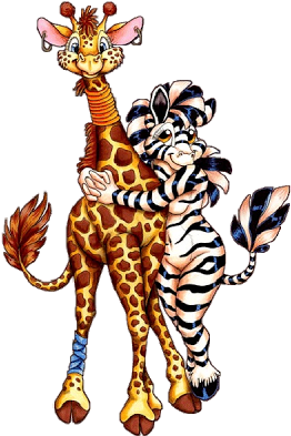 Funny Clipart Cartoons - Zebra And Giraffe Friends (400x400)