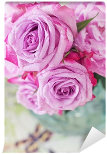 Floral Composition With A Pink Peony And Roses In A - Garden Roses (400x400)