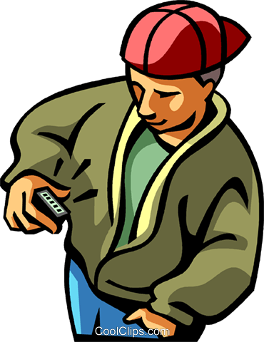 Man Checking His Pager Royalty Free Vector Clip Art - Man Checking His Pager Royalty Free Vector Clip Art (370x480)