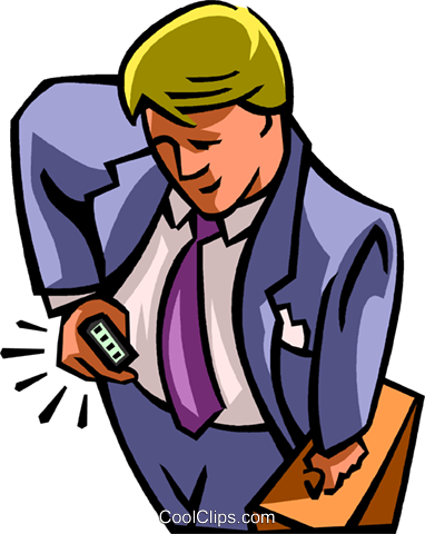Businessman Looking At His Pager Royalty Free Vector - Businessman Looking At His Pager Royalty Free Vector (382x480)
