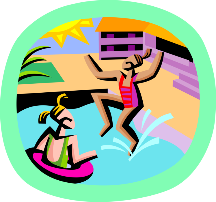 Vector Illustration Of Hot Summer Day Of Swimming In - Vector Illustration Of Hot Summer Day Of Swimming In (748x700)