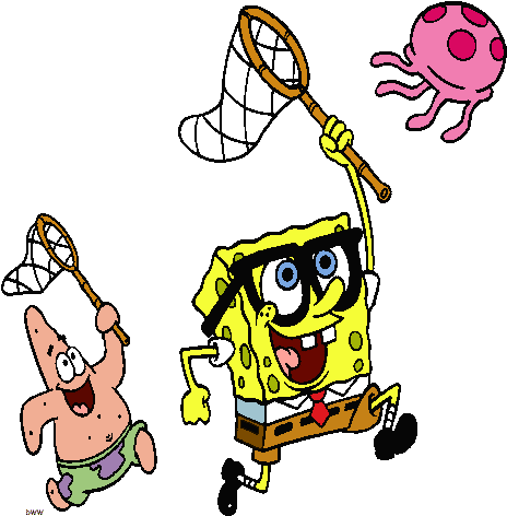 Slender Man Clipart Transparent - Spongebob And Patrick Catching Jellyfish (481x499)