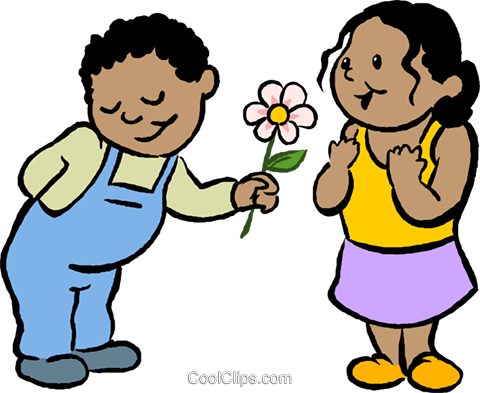Little Boy Giving A Girl A Flower Royalty Free Vector - Boy Giving Girl Flower Clipart (480x393)