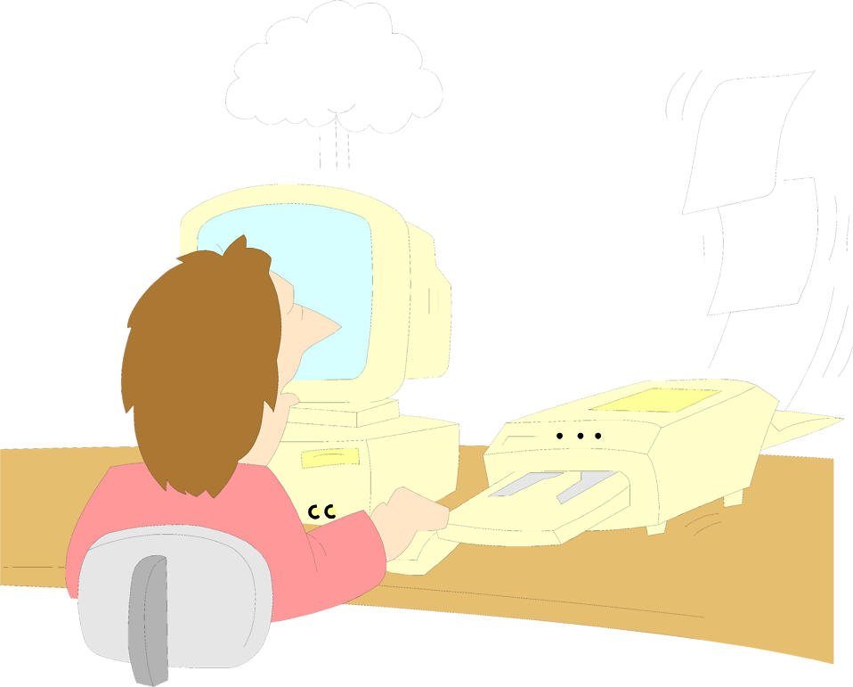 Illustration Of A Man Sitting At A Computer Malfunctioning - Illustration (958x771)