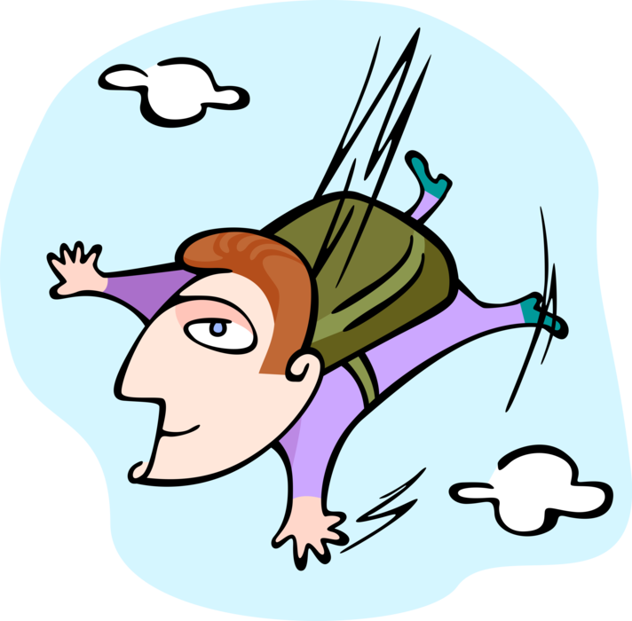 Vector Illustration Of Skydiver With Parachute Plummets - Skydiving Clipart (712x700)