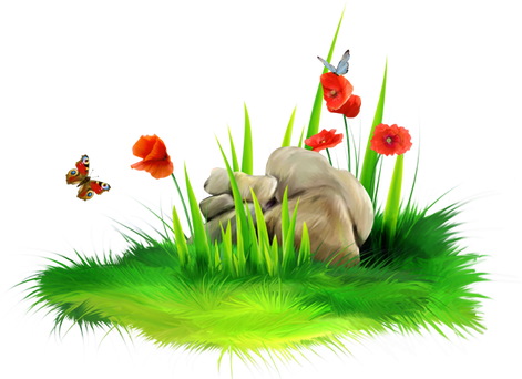 Stone Clipart Grass Patch - Flowers And Grass Png (471x342)
