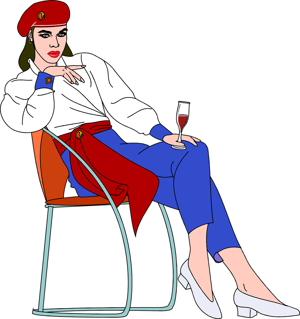 Illustration Of A Beautiful Woman Sitting In A Chair - Woman Sitting And Drinking (958x1018)