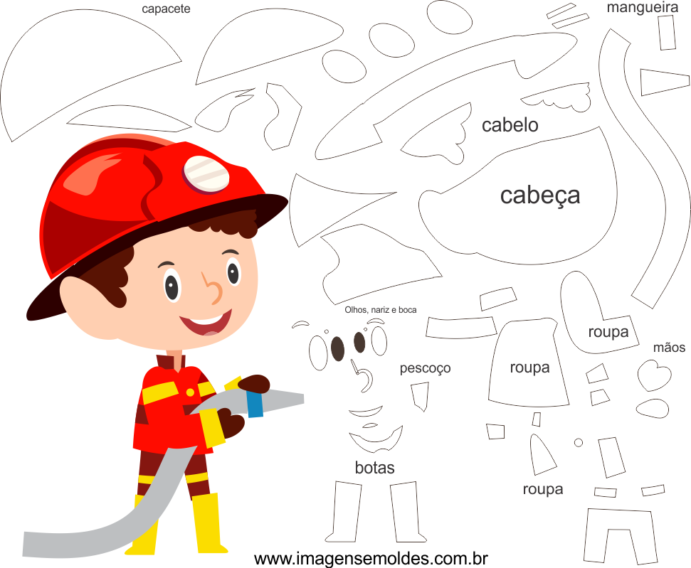 Molde De Bombeiro 1 Para Eva, Feltro E Artesanato - Bombeiro Em Feltro Com Molde (971x799)