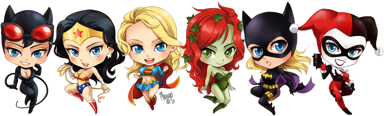 Chibi Dc Girls By Meago - Cartoon Images Of Poison Ivy (1299x408)